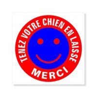 Sticker tenez votre chien en laisse Sticker tenez votre chien en laisse, signalétique smiley pour parc et jardins