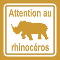 Panneau autocollant attention au rhinocéros
