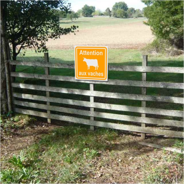 Panneau attention aux vaches pour signalétique sécurité