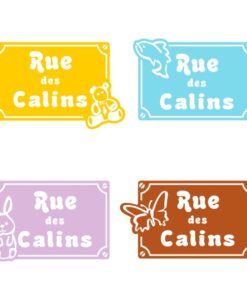 Plaque de rue des câlins avec motifs papillon, poisson, lapin ou nounours