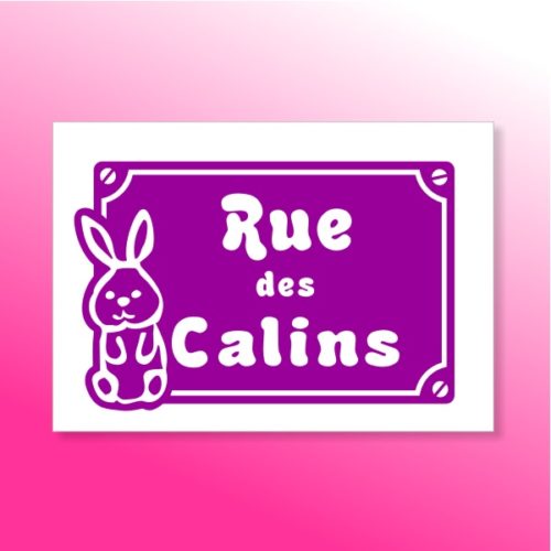 Plaque de rue des câlins avec motifs lapin