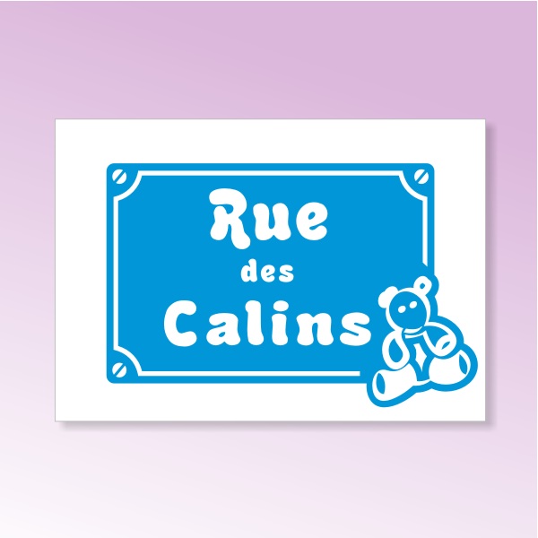 Plaque de rue des câlins avec motifs nounours