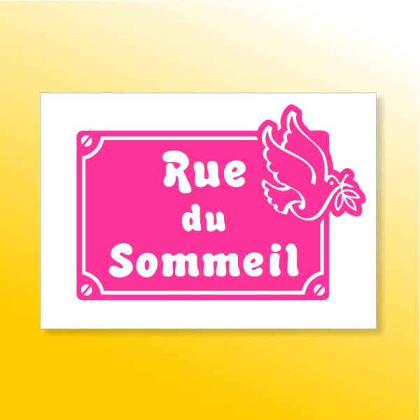 Sticker plaque de rue du sommeil avec motifs colombe
