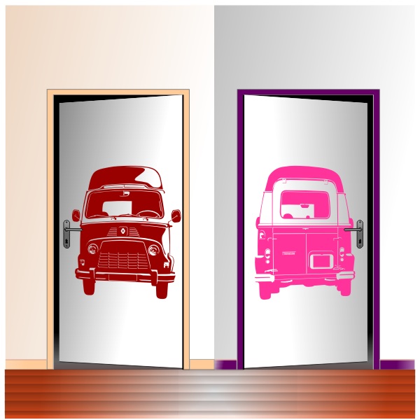 Stickers de l'Estafette de face et de dos spécial décoration porte Stickers de l'Estafette Renault vue avant et vue arrière