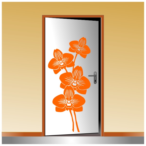 Sticker de fleurs d'orchidées spécial pour la pour décoration de porte