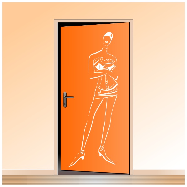 Sticker d'un mannequin haute couture ancien pour la déco des portes