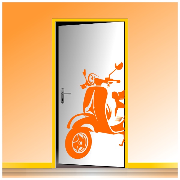 Sticker vintage du Scooter Vespa special décoration portes Sticker déco d'un scooter Vespa pour les portes