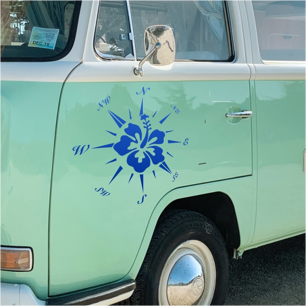 Sticker décoration Combi Rose des vents avec hibiscus 