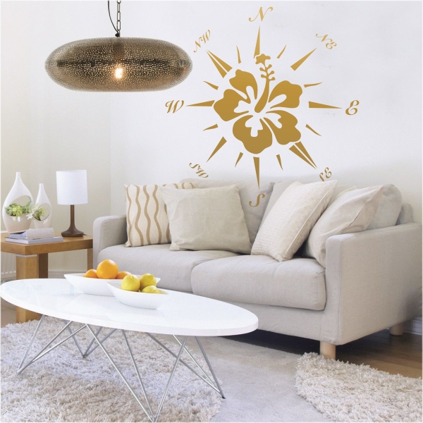 Sticker décoration intérieure Rose des vents avec hibiscus 