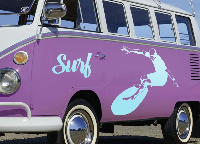 Sticker surfeur sur la vague pour la décoration des véhicules