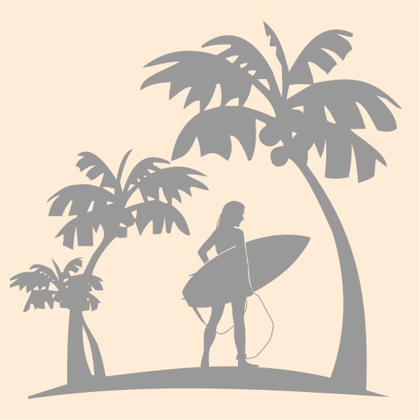 Stickers Surf Surfeuse et palmiers pour déco