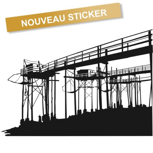 Sticker adhésif d'un Grand carrelet de la cote Atlantique; sticker marin pour la décoration murale, à coler sur un mur une baie, une vitrine, stickers sur mesure decorenkit Oléron